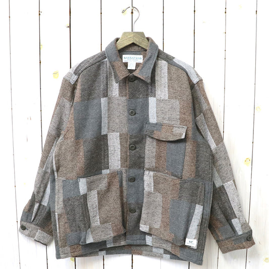 SASSAFRAS『DIGS CREW HALF(COTTON TWEED PATCH CHECK)』(BEIGE/BROWN)