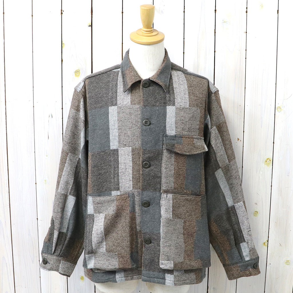 SASSAFRAS『DIGS CREW HALF(COTTON TWEED PATCH CHECK)』(BEIGE/BROWN)