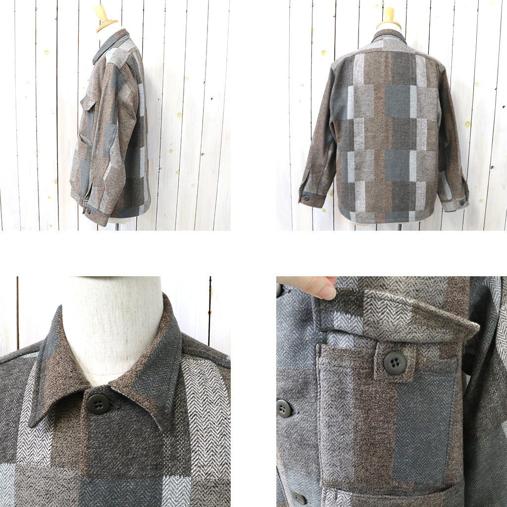 SASSAFRAS『DIGS CREW HALF(COTTON TWEED PATCH CHECK)』(BEIGE/BROWN)