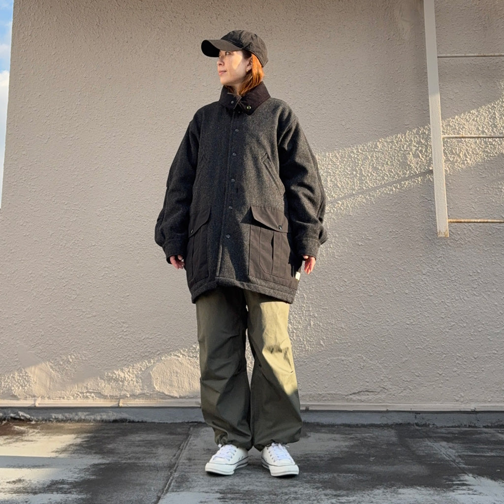 SASSAFRAS『BOTANICAL SCOUT TUBE COAT(HERRINGBONE BLANKET)』(CHARCOAL)