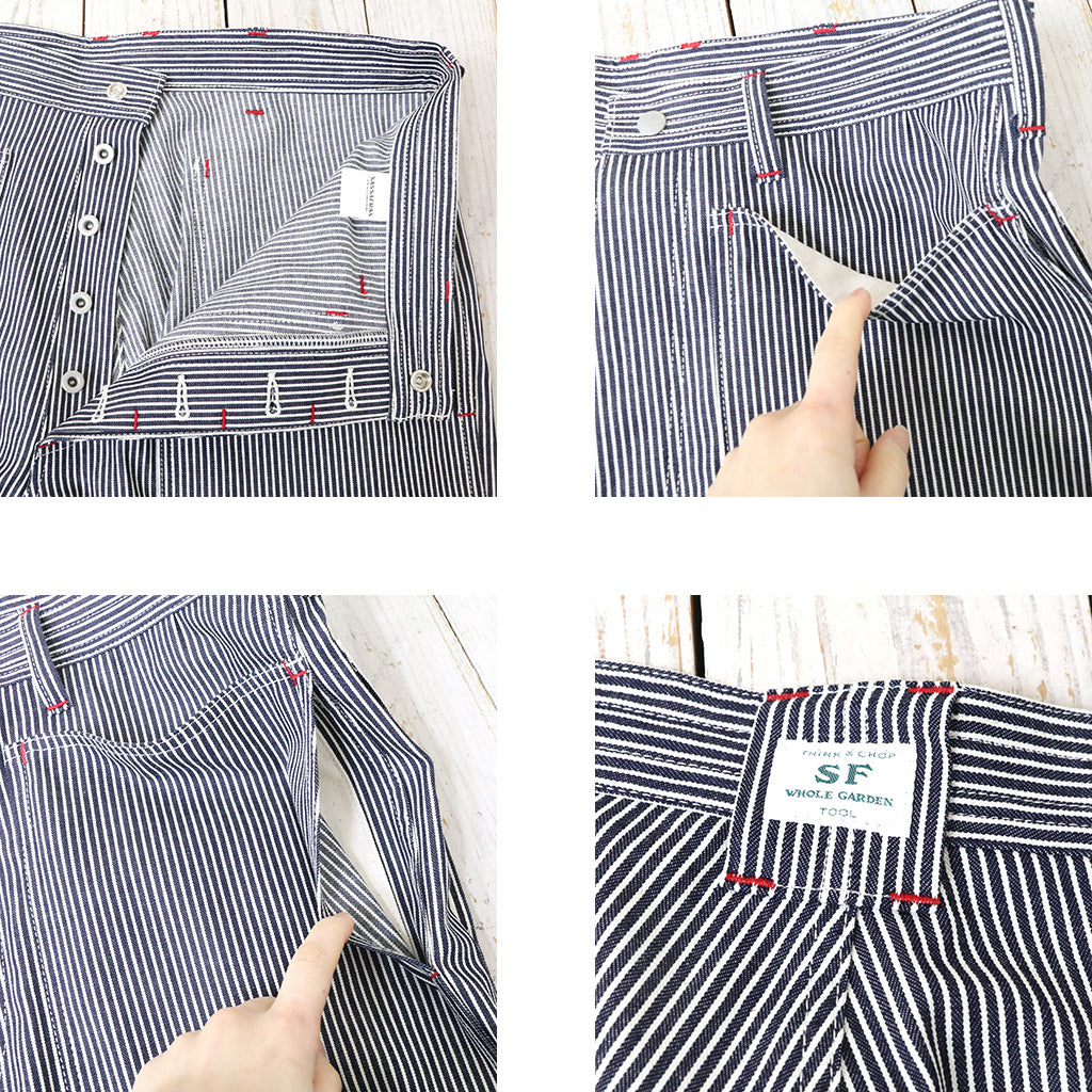 SASSAFRAS : T.P.LANDSCAPER PANTS(8oz INDIGO HICKORY) (WHITE/INDIGO)