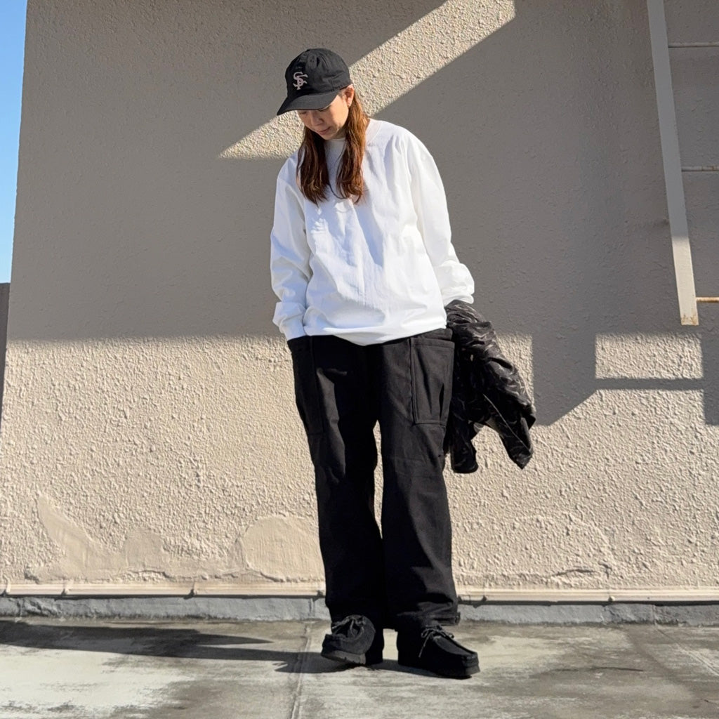 SASSAFRAS『OVERGROWN PANTS 4/5(BACK SATIN)』(BLACK)