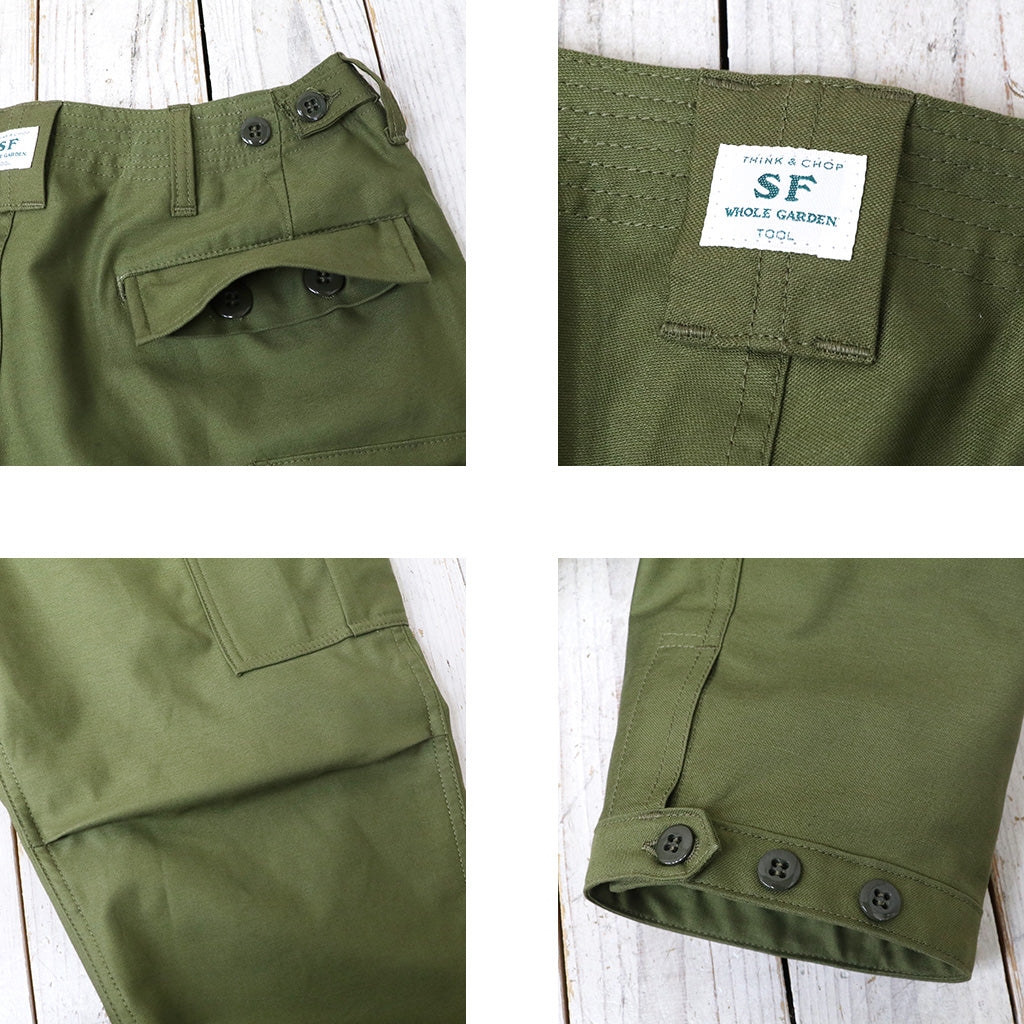 SASSAFRAS『OVERGROWN PANTS 4/5(BACK SATIN)』(OLIVE)