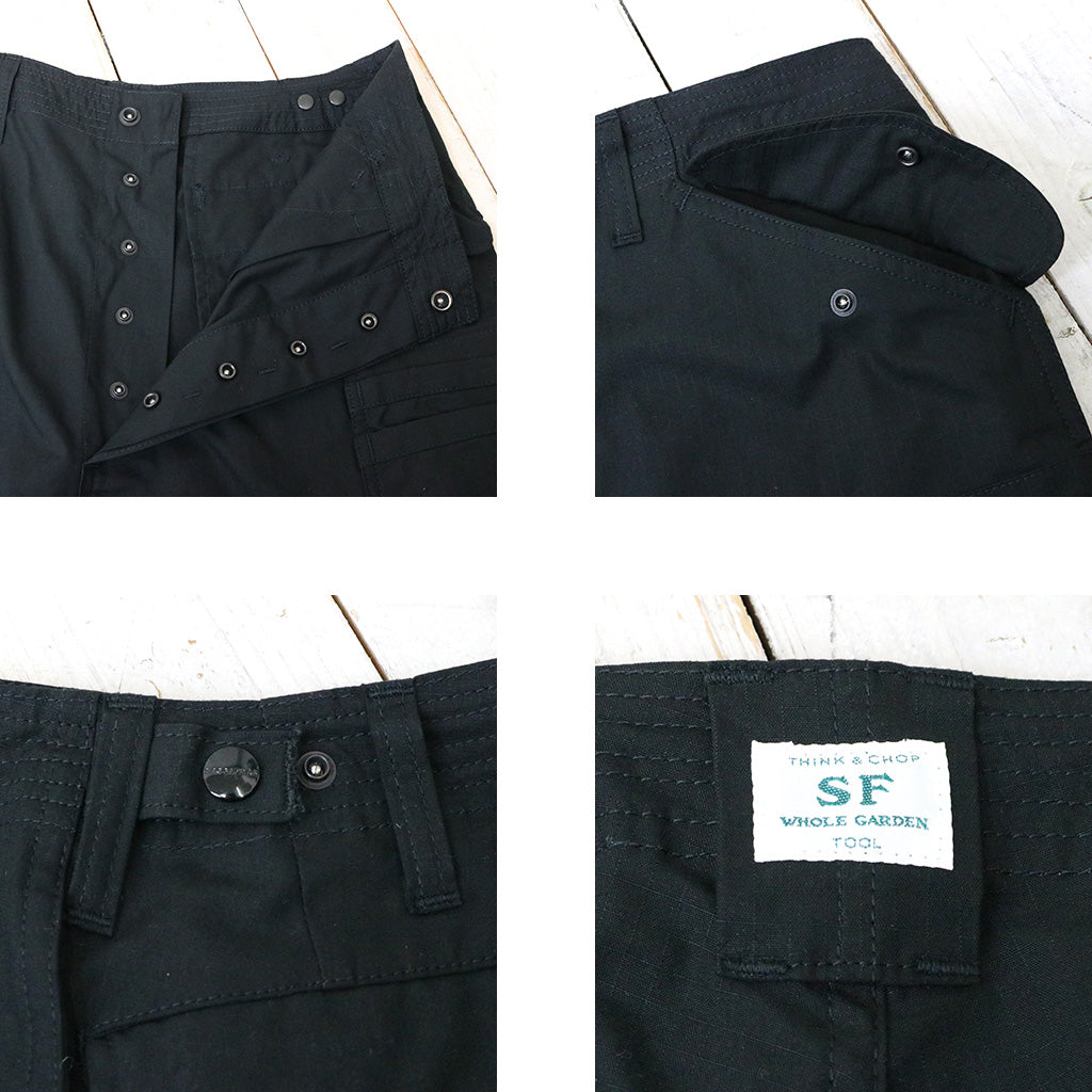 SASSAFRAS : OVERGROWN PANTS 1/2(ARMY RIPSTOP) (BLACK)