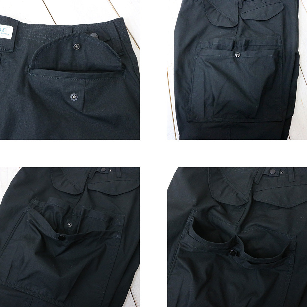 SASSAFRAS : OVERGROWN PANTS 1/2(ARMY RIPSTOP) (BLACK)