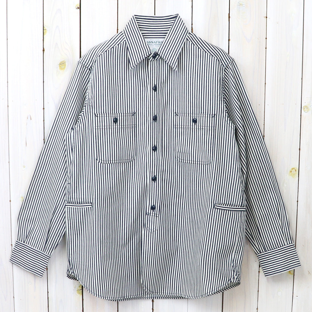 SASSAFRAS : GARDENING AT NIGHT SHIRT(6oz HICKORY) (WHITE/INDIGO)