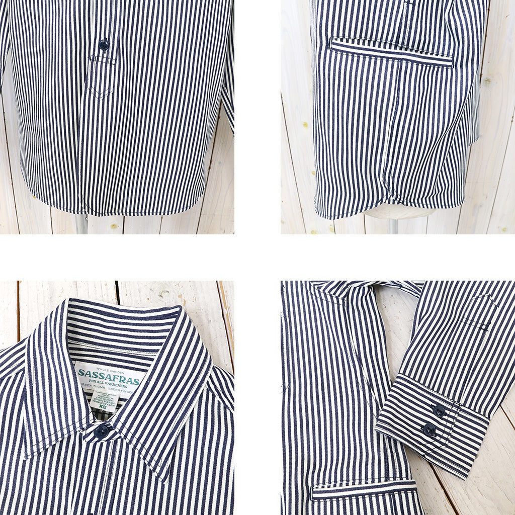 SASSAFRAS : GARDENING AT NIGHT SHIRT(6oz HICKORY) (WHITE/INDIGO)