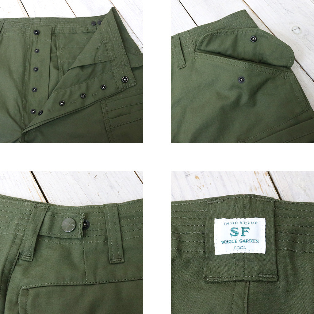 SASSAFRAS : OVERGROWN PANTS 1/2(ARMY RIPSTOP) (OLIVE)