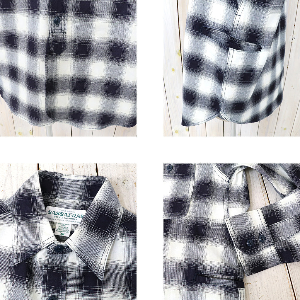 SASSAFRAS : GARDENING AT NIGHT SHIRT(INDIGO OMBRE CHECK) (INDIGO/IVORY)