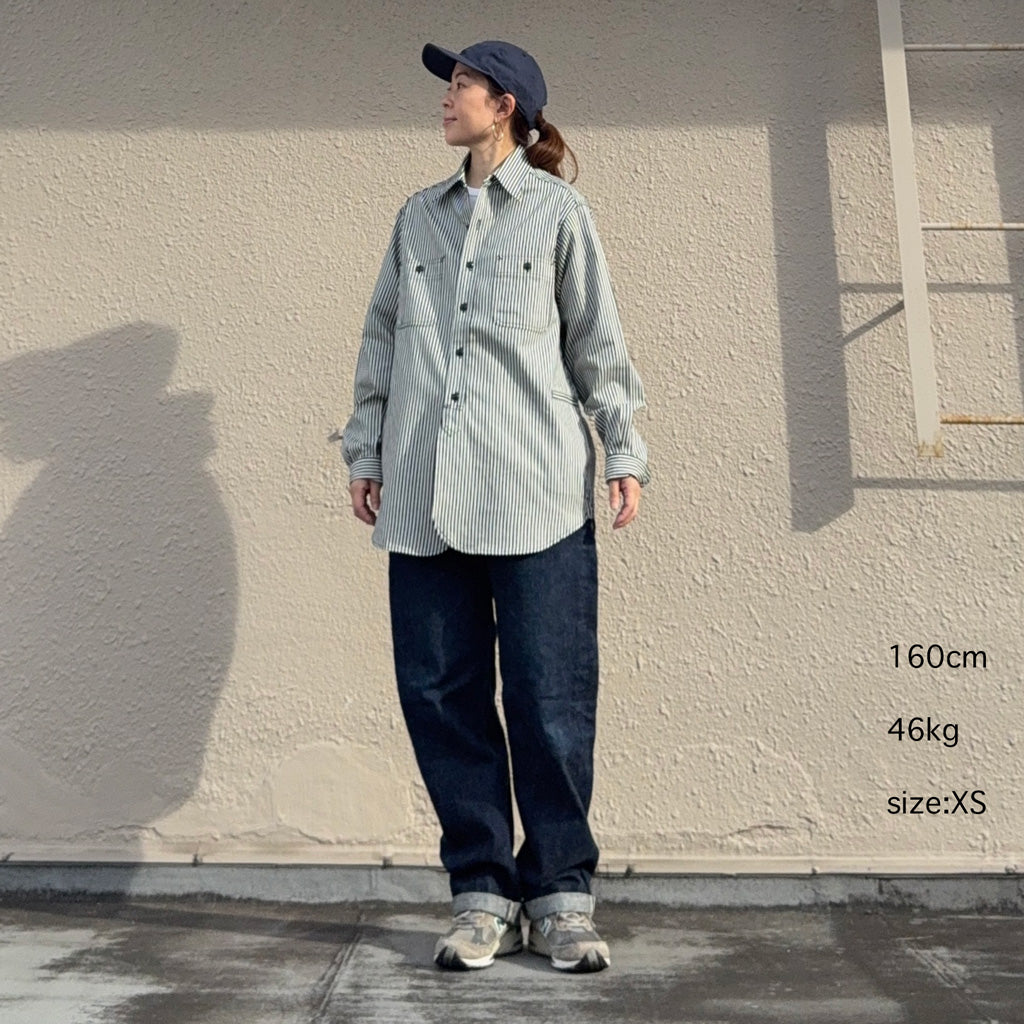 SASSAFRAS : GARDENING AT NIGHT SHIRT(6oz HICKORY) (WHITE/INDIGO)