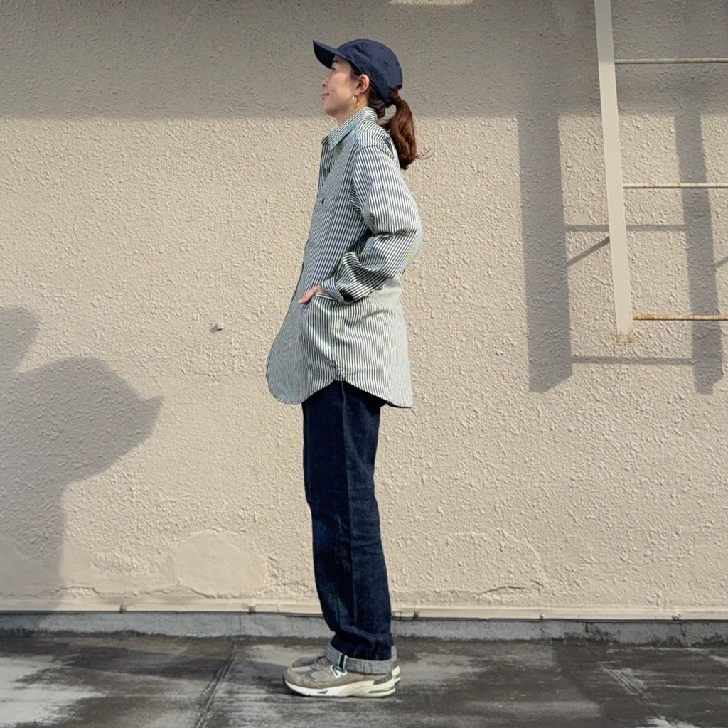 SASSAFRAS : GARDENING AT NIGHT SHIRT(6oz HICKORY) (WHITE/INDIGO)