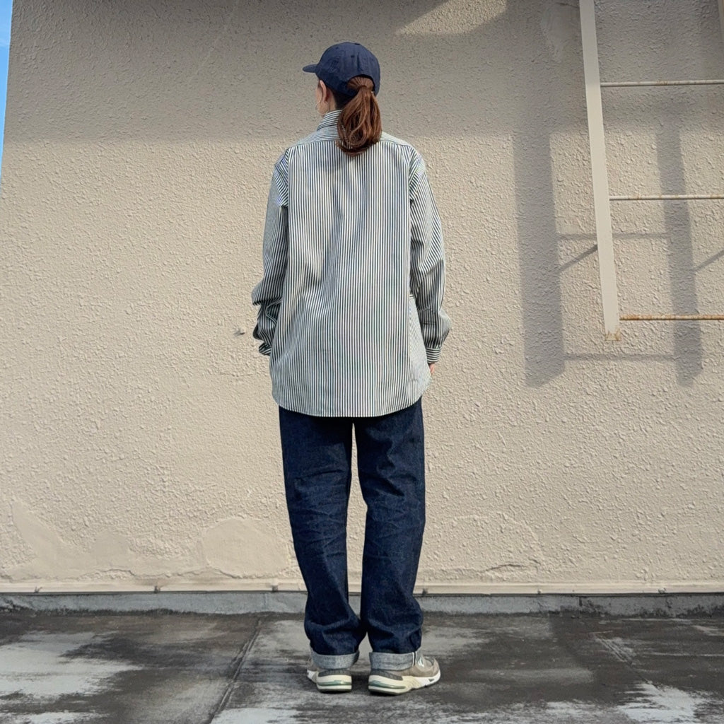 SASSAFRAS : GARDENING AT NIGHT SHIRT(6oz HICKORY) (WHITE/INDIGO)