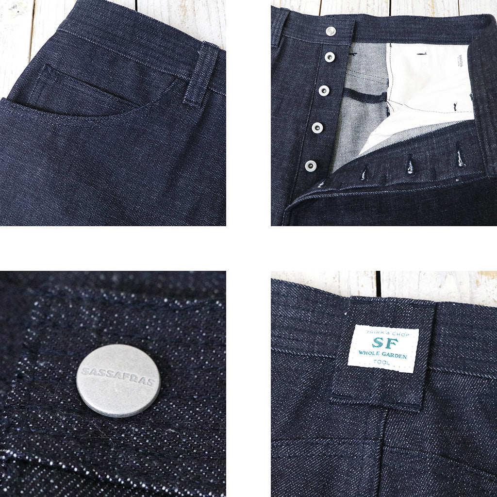 SASSAFRAS : GARDENING AT NIGHT PANTS(13.5oz DENIM) (INDIGO)