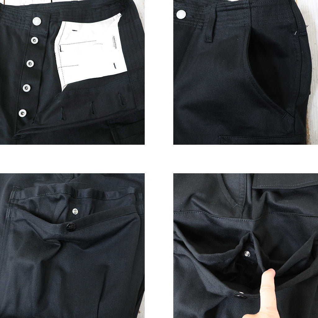 SASSAFRAS : OVERGROWN PANTS 4/5(MILITARY SATIN) (BLACK)