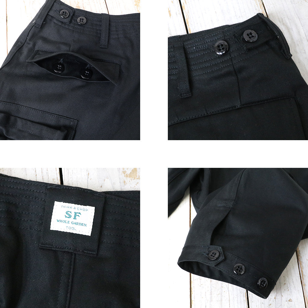 SASSAFRAS : OVERGROWN PANTS 4/5(MILITARY SATIN) (BLACK)