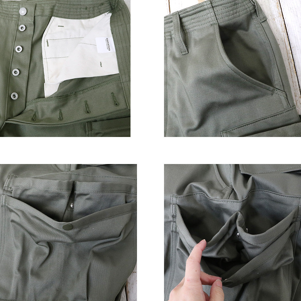 SASSAFRAS : OVERGROWN PANTS 4/5(MILITARY SATIN) (OLIVE)