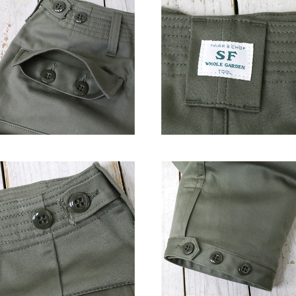 SASSAFRAS : OVERGROWN PANTS 4/5(MILITARY SATIN) (OLIVE)