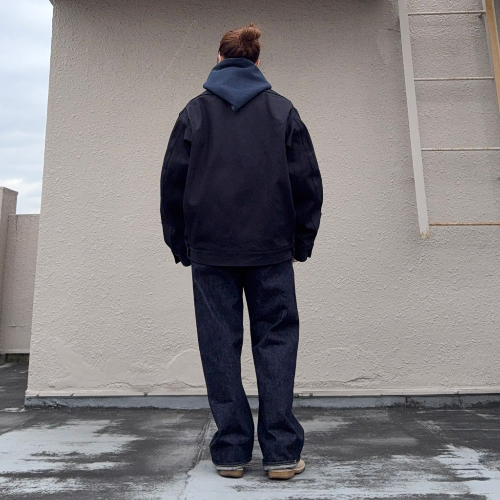 SASSAFRAS : OVERGROWN TRUG JACKET(HERRINGBONE DENIM) (INDIGO/BLACK)