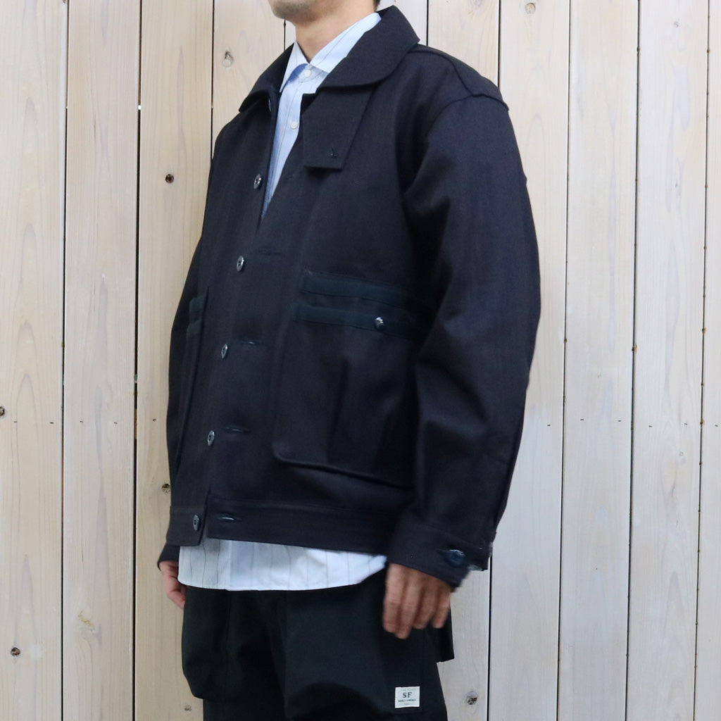 SASSAFRAS : OVERGROWN TRUG JACKET(HERRINGBONE DENIM) (INDIGO/BLACK)