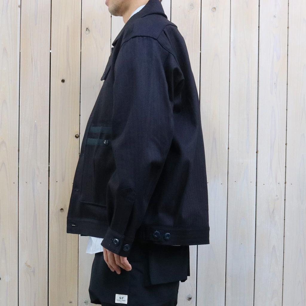 SASSAFRAS : OVERGROWN TRUG JACKET(HERRINGBONE DENIM) (INDIGO/BLACK)