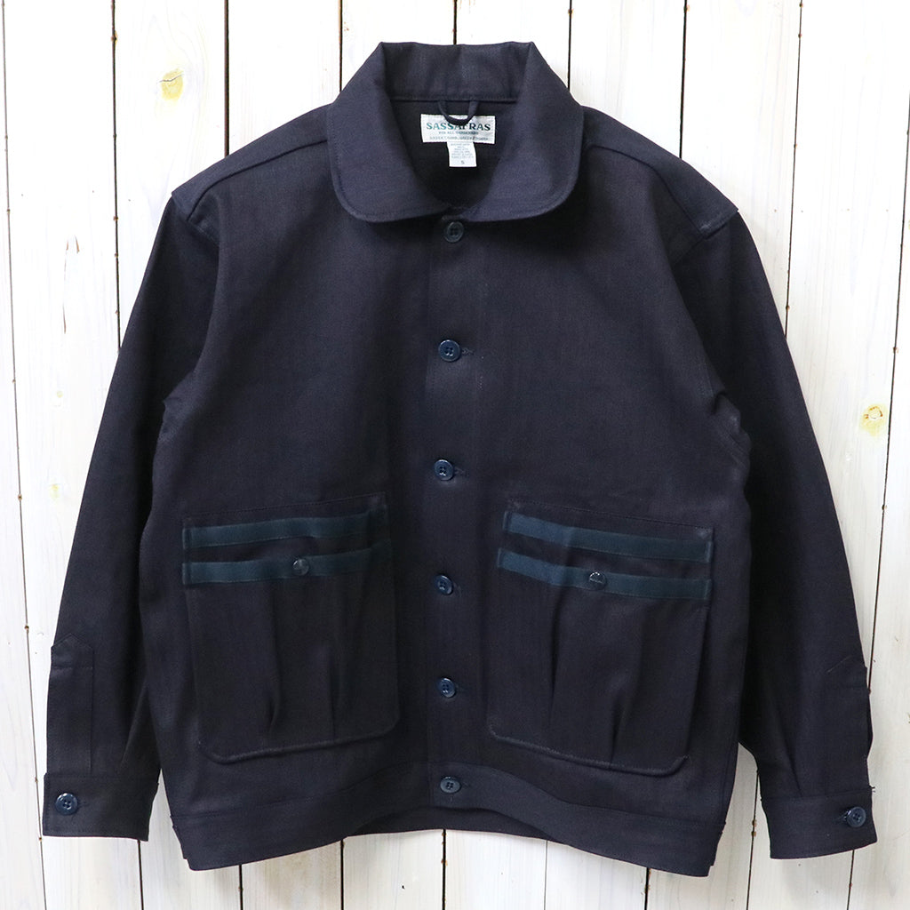 SASSAFRAS : OVERGROWN TRUG JACKET(HERRINGBONE DENIM) (INDIGO/BLACK)