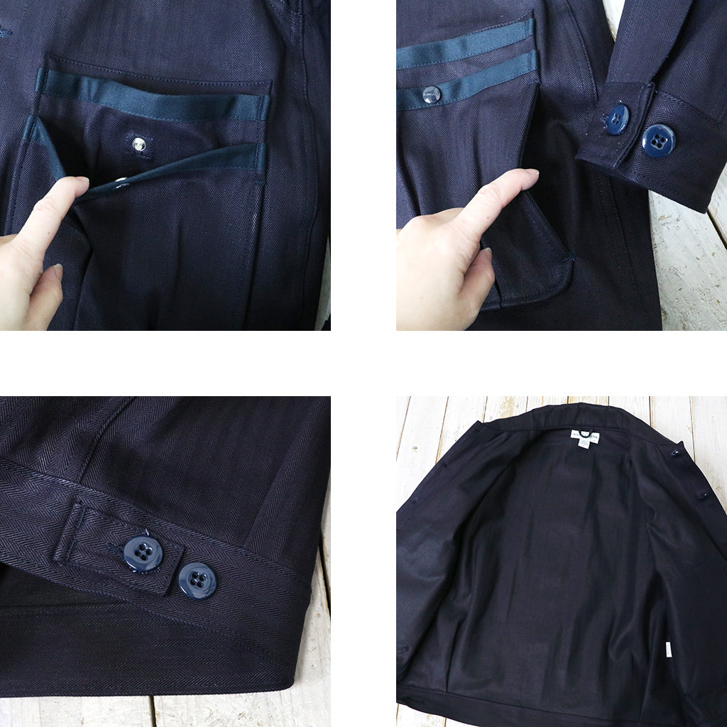 SASSAFRAS : OVERGROWN TRUG JACKET(HERRINGBONE DENIM) (INDIGO/BLACK)