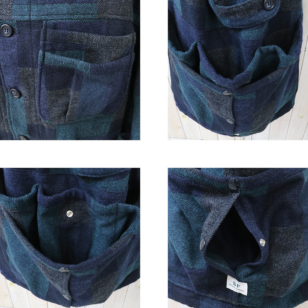 SASSAFRAS : OVERGROWN WARDEN JACKET(COTTON TWEED PATCH CHECK) (NAVY)