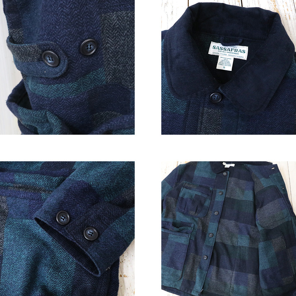 SASSAFRAS : OVERGROWN WARDEN JACKET(COTTON TWEED PATCH CHECK) (NAVY)