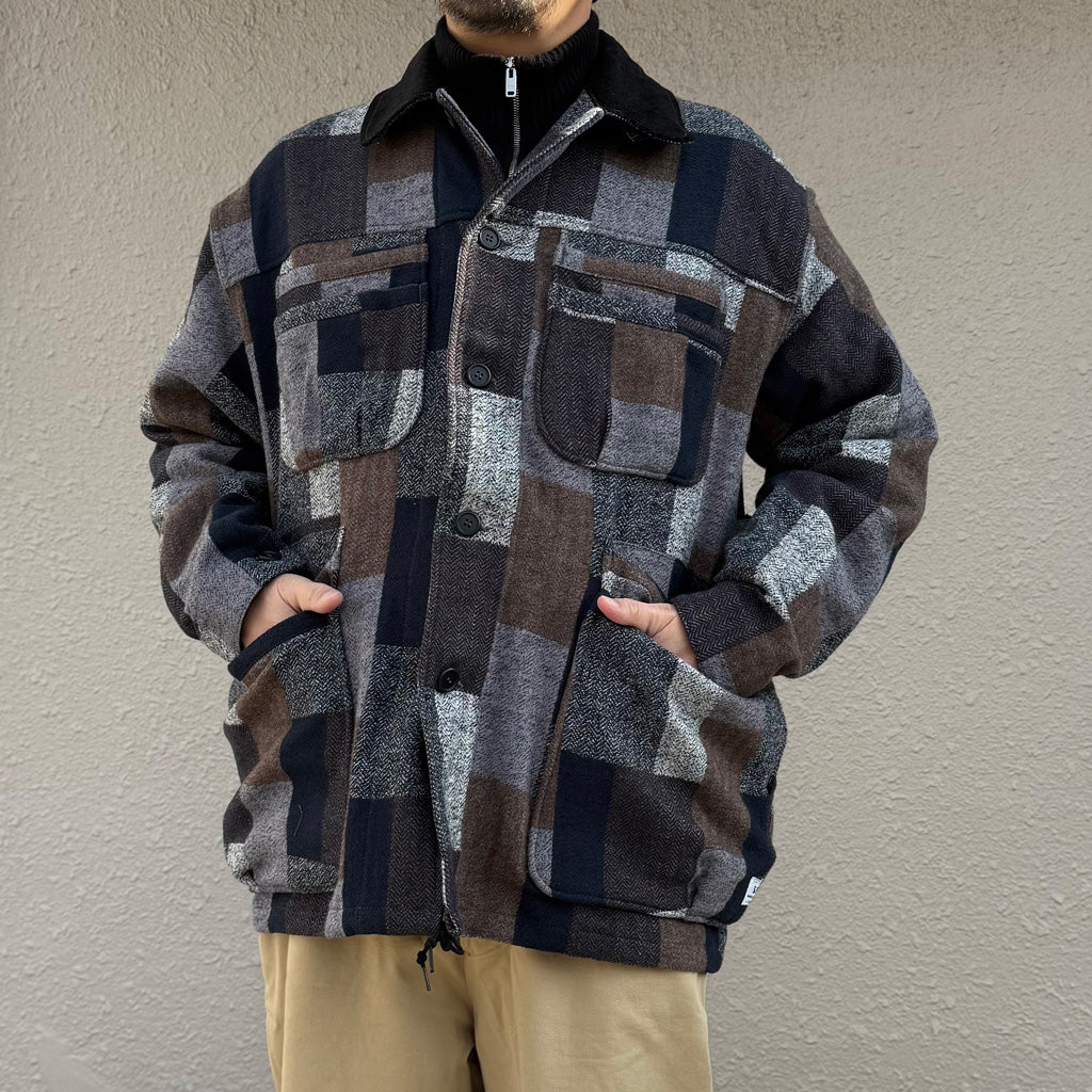 SASSAFRAS : OVERGROWN WARDEN JACKET(COTTON TWEED PATCH CHECK) (GRAY)