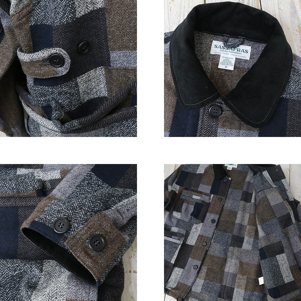 SASSAFRAS : OVERGROWN WARDEN JACKET(COTTON TWEED PATCH CHECK) (GRAY)