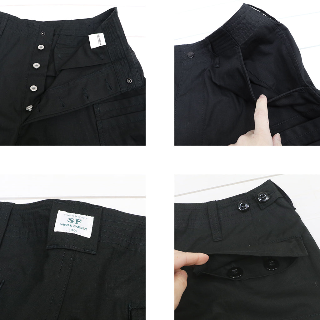 SASSAFRAS : OVERGROWN PANTS 4/5-ARMY RIPSTOP (BLACK)