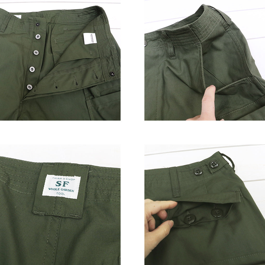 SASSAFRAS : OVERGROWN PANTS 4/5-ARMY RIPSTOP (OLIVE)