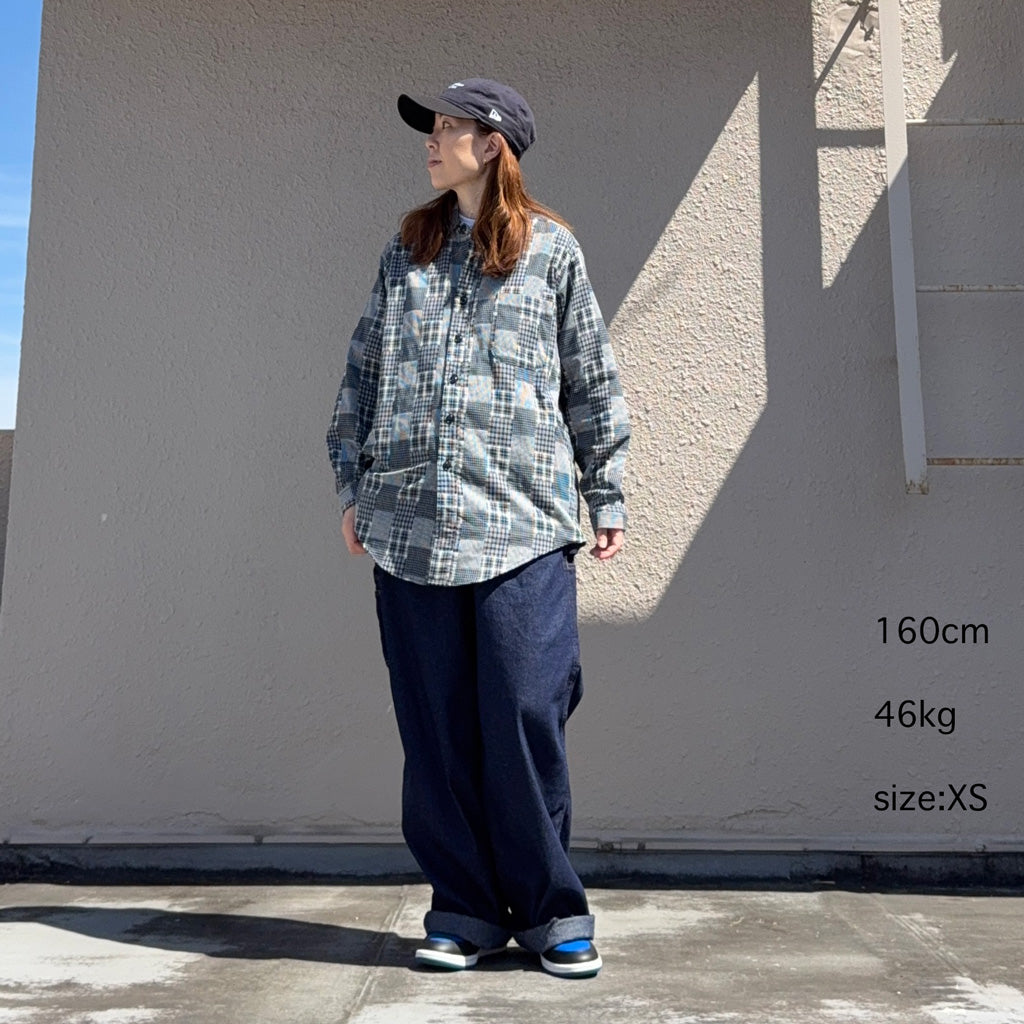 SASSAFRAS : WHEEL BARROW SHIRT-RANDOM PATCHWORK CHECK (NAVY/WHITE)