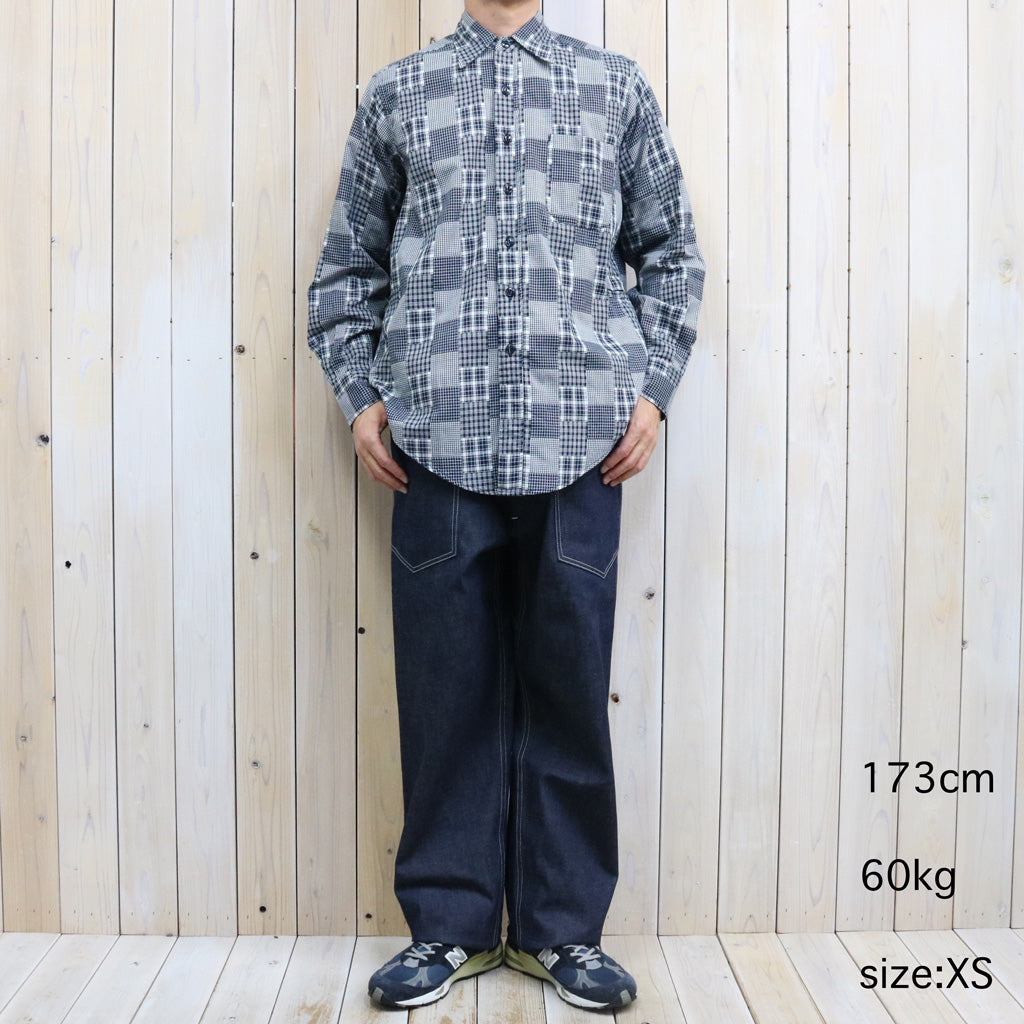 SASSAFRAS : WHEEL BARROW SHIRT-RANDOM PATCHWORK CHECK (NAVY/WHITE)