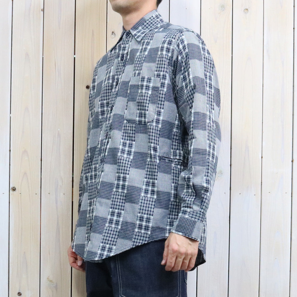 SASSAFRAS : WHEEL BARROW SHIRT-RANDOM PATCHWORK CHECK (NAVY/WHITE)