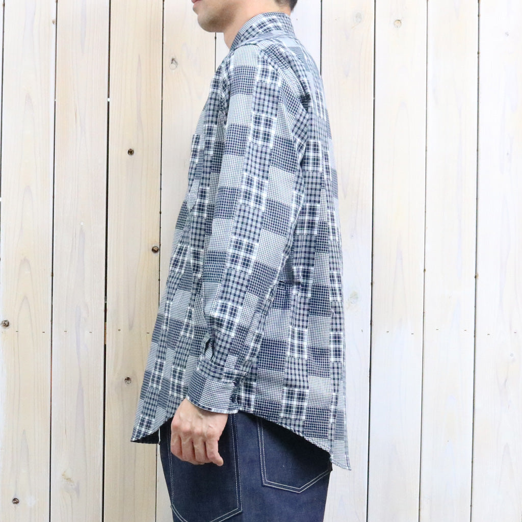 SASSAFRAS : WHEEL BARROW SHIRT-RANDOM PATCHWORK CHECK (NAVY/WHITE)