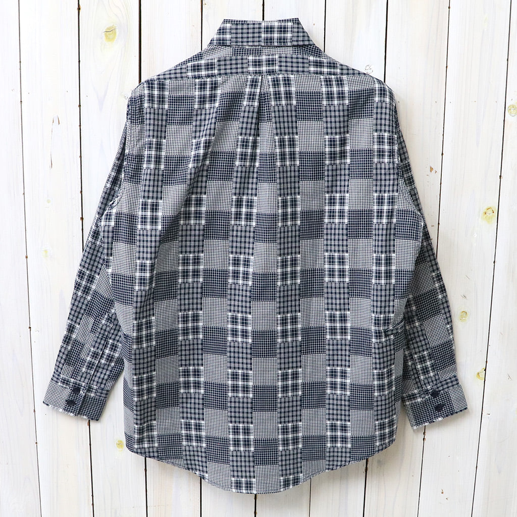 SASSAFRAS : WHEEL BARROW SHIRT-RANDOM PATCHWORK CHECK (NAVY/WHITE)