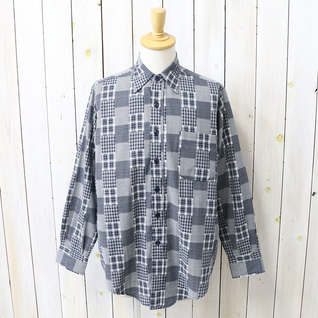 SASSAFRAS : WHEEL BARROW SHIRT-RANDOM PATCHWORK CHECK (NAVY/WHITE)