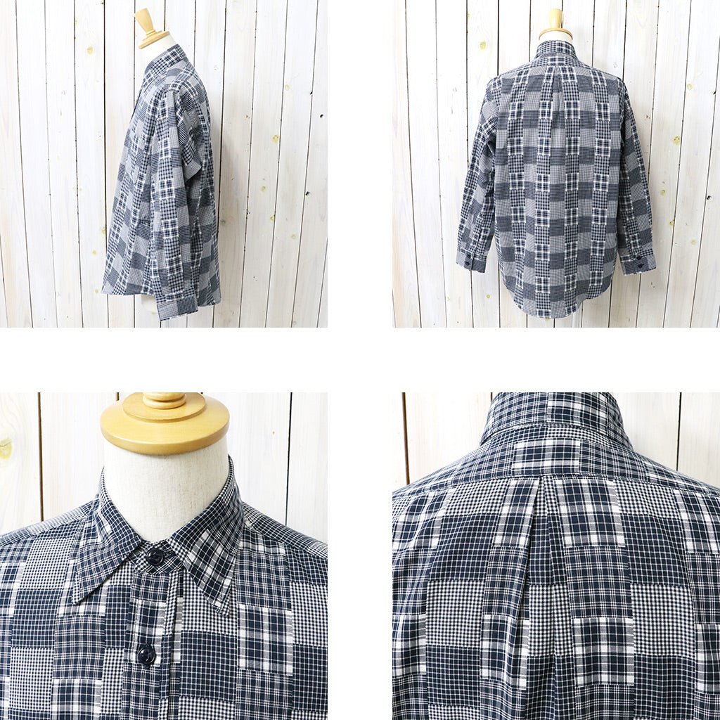 SASSAFRAS : WHEEL BARROW SHIRT-RANDOM PATCHWORK CHECK (NAVY/WHITE)