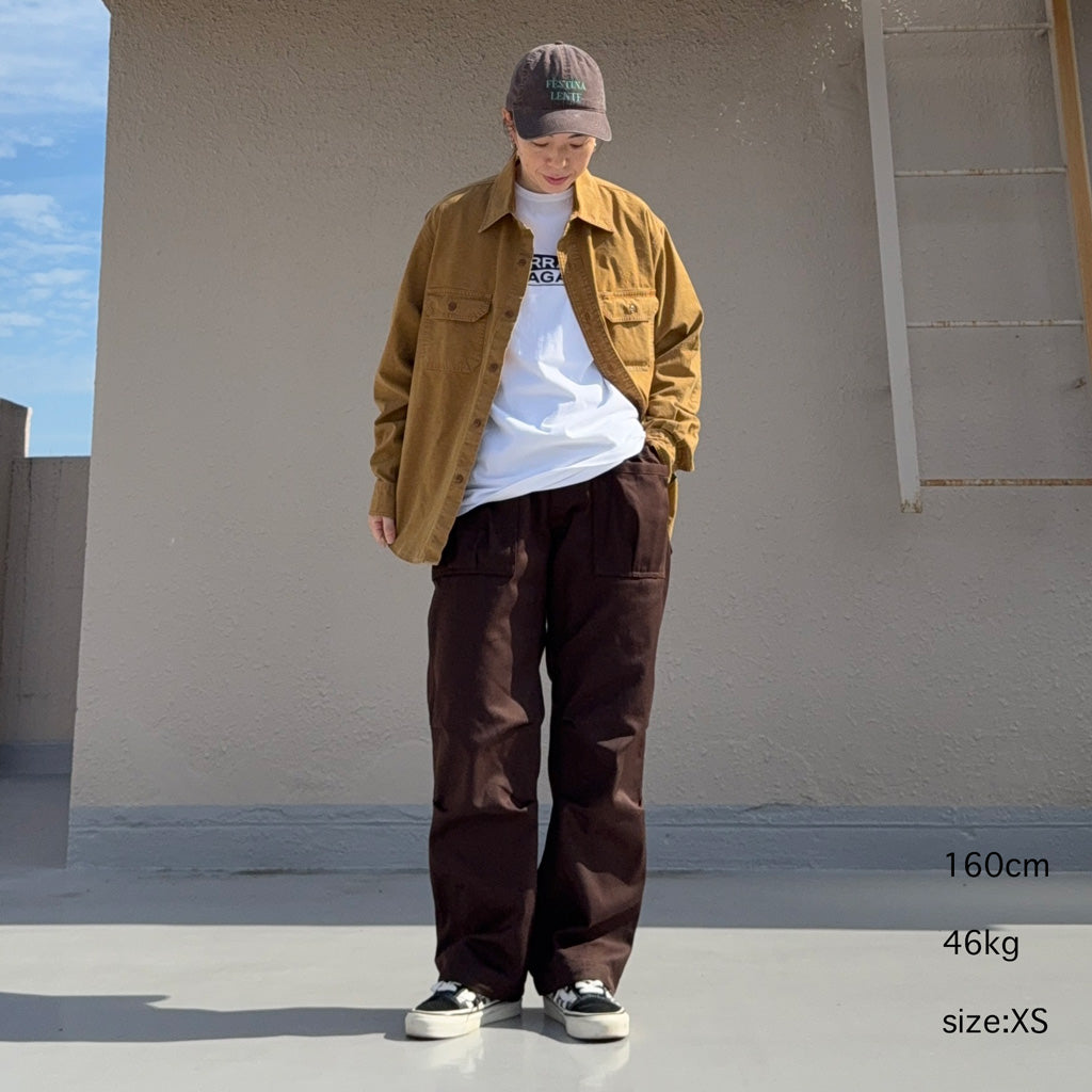 SASSAFRAS : OVERGROWN FATIGUE PANTS-T/C CHINO (BROWN)