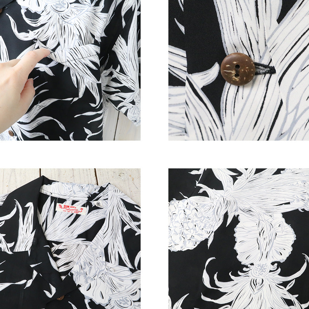 SUN SURF : S/S RAYON HAWAIIAN SHIRT -ISLAND PINEAPPLE (BLACK)