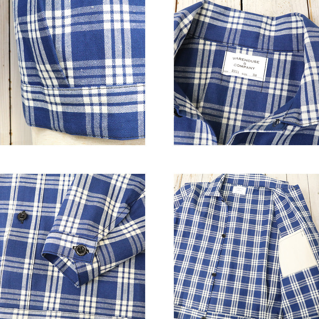WAREHOUSE : Lot 2231 1900’S INDIGO BLUE and WHITE CHECK BLOUSE (CHECK)