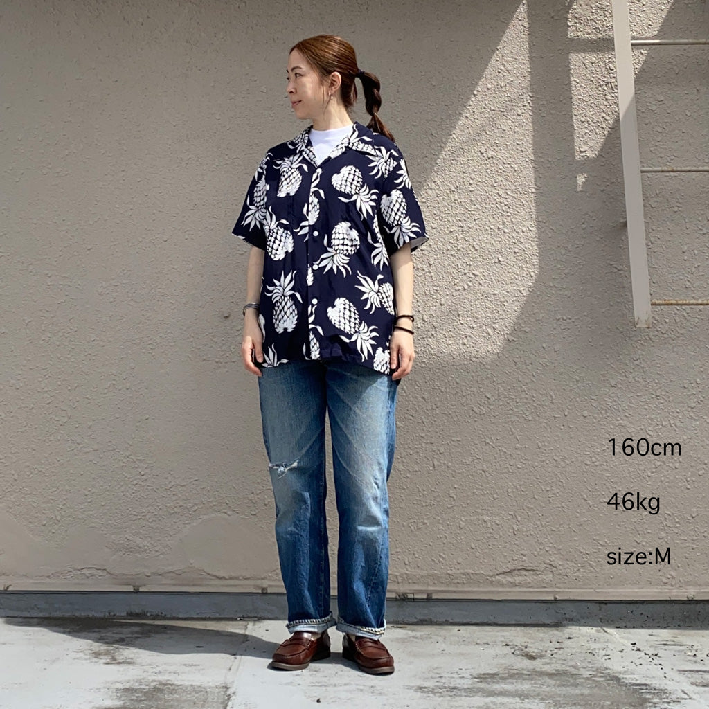 DUKE KAHANAMOKU : S/S RAYON HAWAIIAN SHIRT-DUKE’S PINEAPPLE (NAVY)