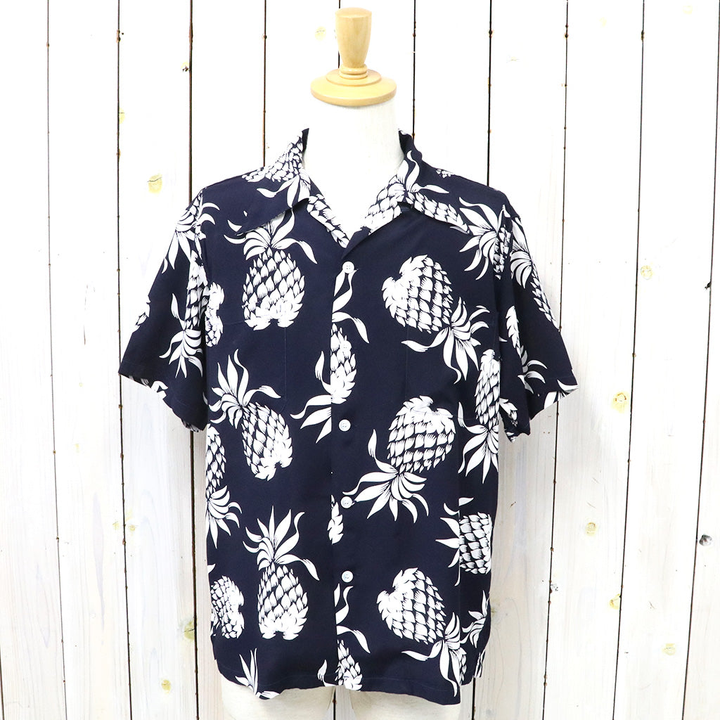 DUKE KAHANAMOKU : S/S RAYON HAWAIIAN SHIRT-DUKE’S PINEAPPLE (NAVY)