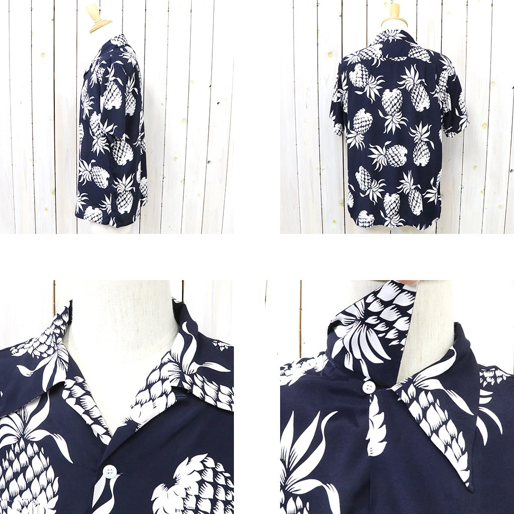 DUKE KAHANAMOKU : S/S RAYON HAWAIIAN SHIRT-DUKE’S PINEAPPLE (NAVY)