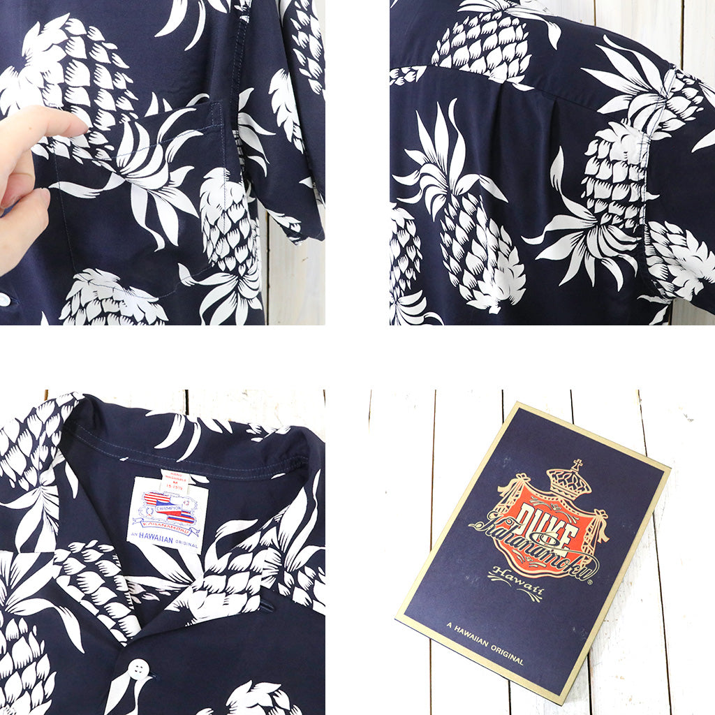 DUKE KAHANAMOKU : S/S RAYON HAWAIIAN SHIRT-DUKE’S PINEAPPLE (NAVY)