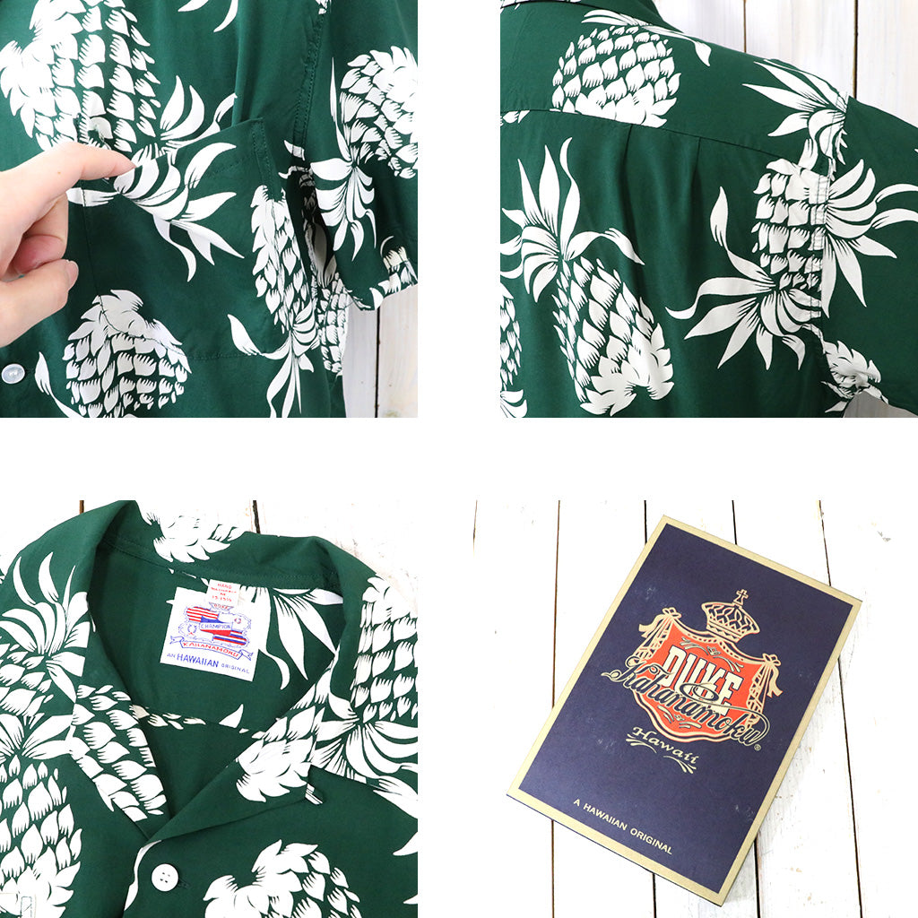 DUKE KAHANAMOKU : S/S RAYON HAWAIIAN SHIRT -DUKE’S PINEAPPLE (GREEN)