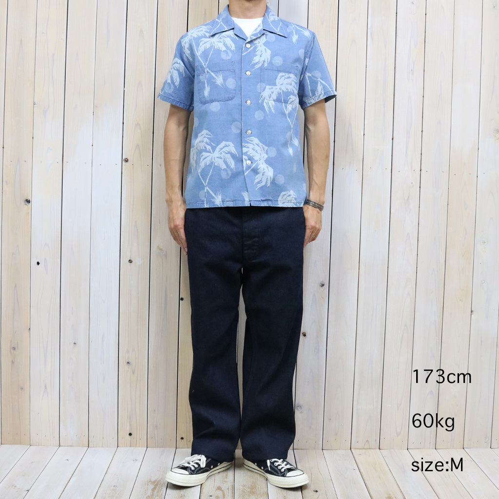 DUKE KAHANAMOKU『S/S INDIGO COTTON HAWAIIAN SHIRT-MOONLIGHT PLAMTREE』(BLUE)
