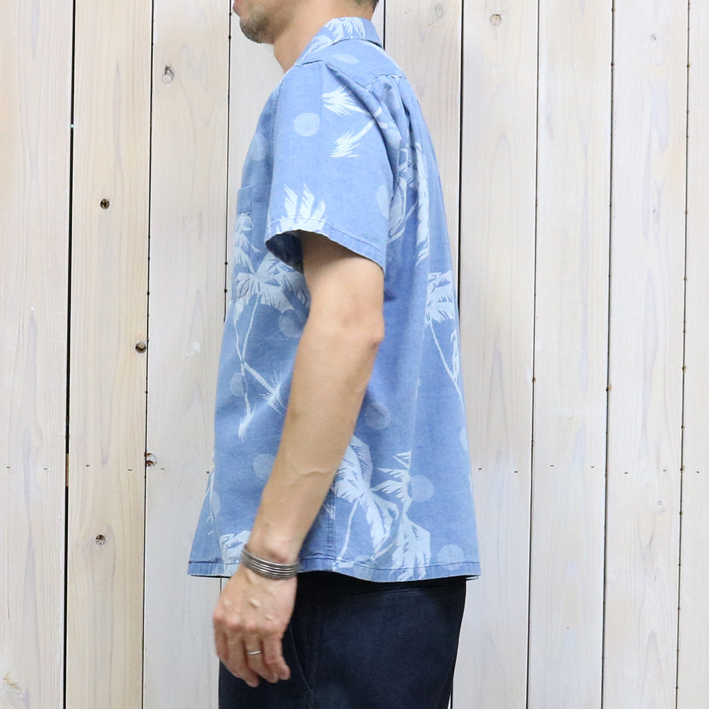 DUKE KAHANAMOKU『S/S INDIGO COTTON HAWAIIAN SHIRT-MOONLIGHT PLAMTREE』(BLUE)