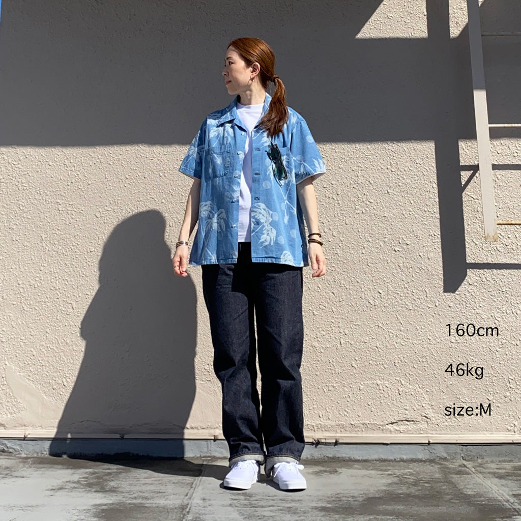 DUKE KAHANAMOKU『S/S INDIGO COTTON HAWAIIAN SHIRT-MOONLIGHT PLAMTREE』(BLUE)